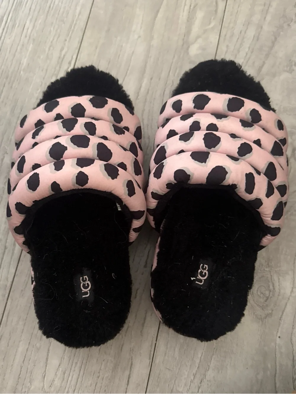 UGG Pink Leopard Puffer Slide Slippers